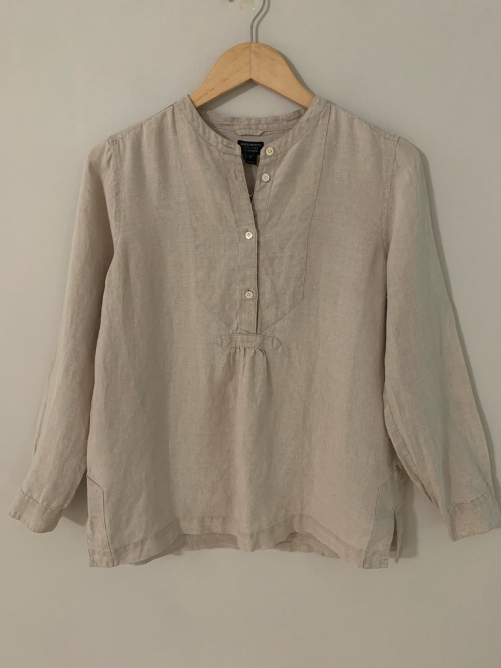 J. Crew Baird McNutt Irish Linen Long Sleeve Popover Top Light Tan Size 8